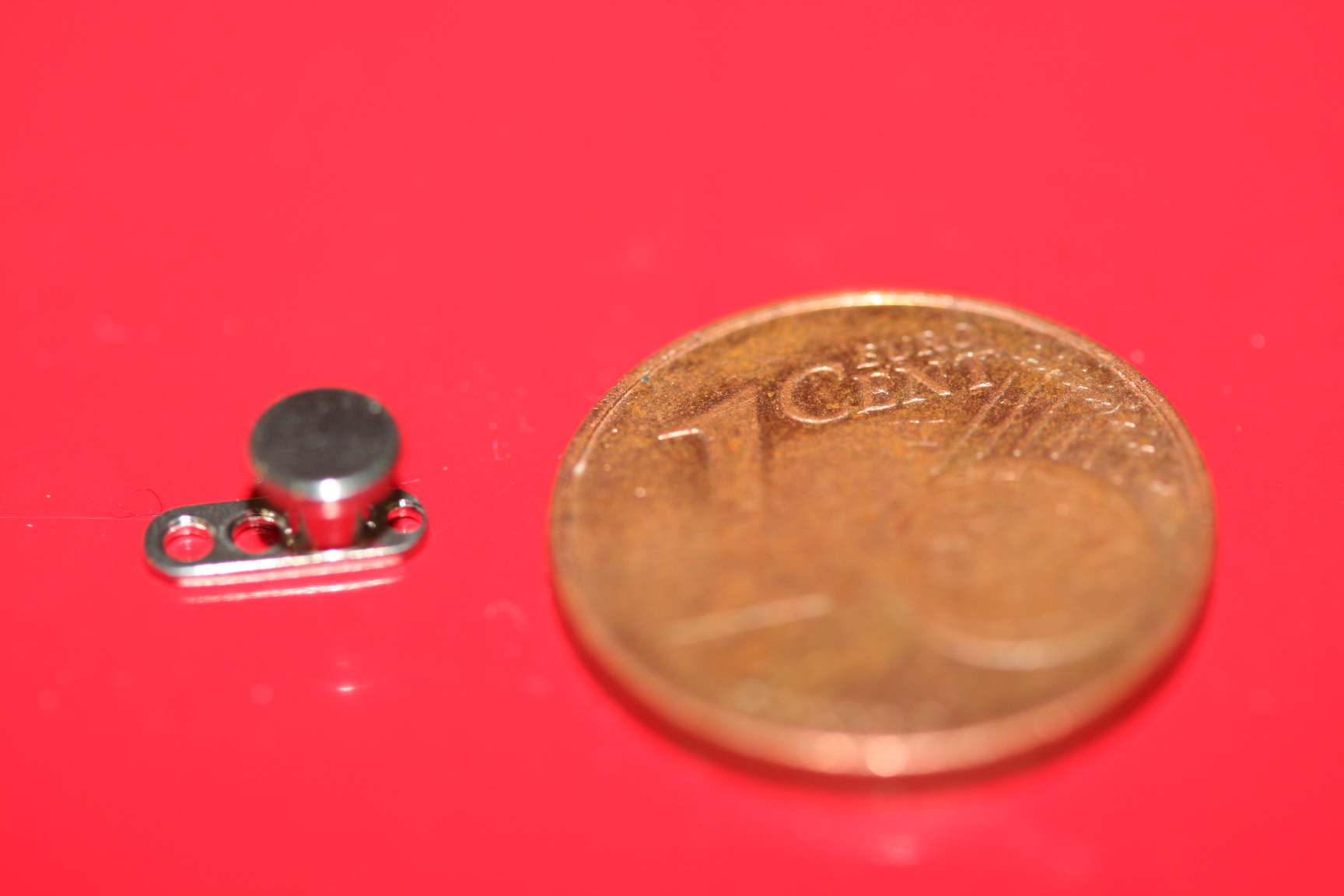Microdermal Größenverhältnis im Vergleich mit einem 1 Cent Stück